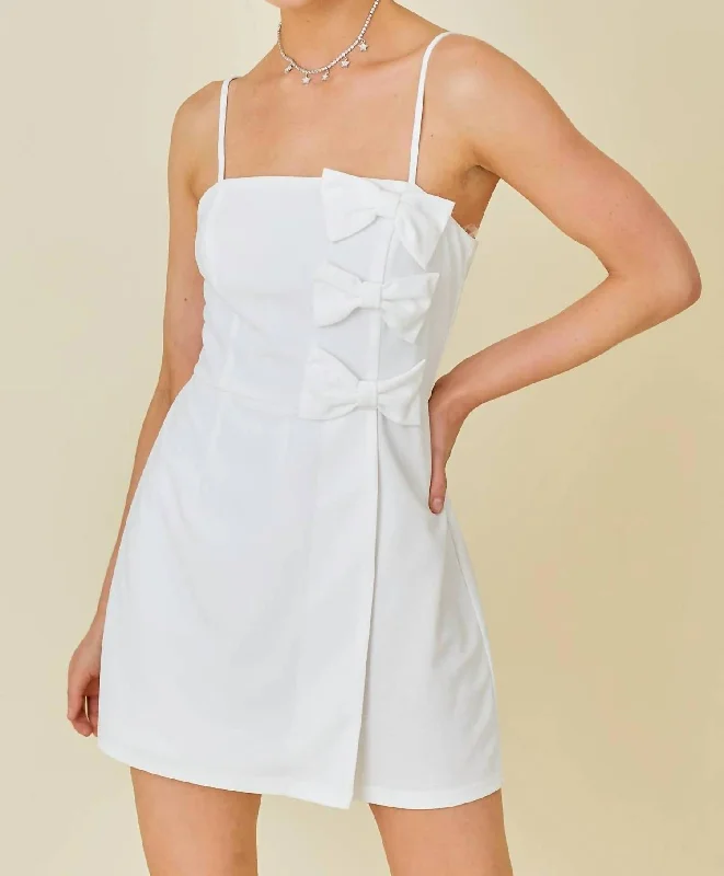 Bow Trim Solid Romper In White