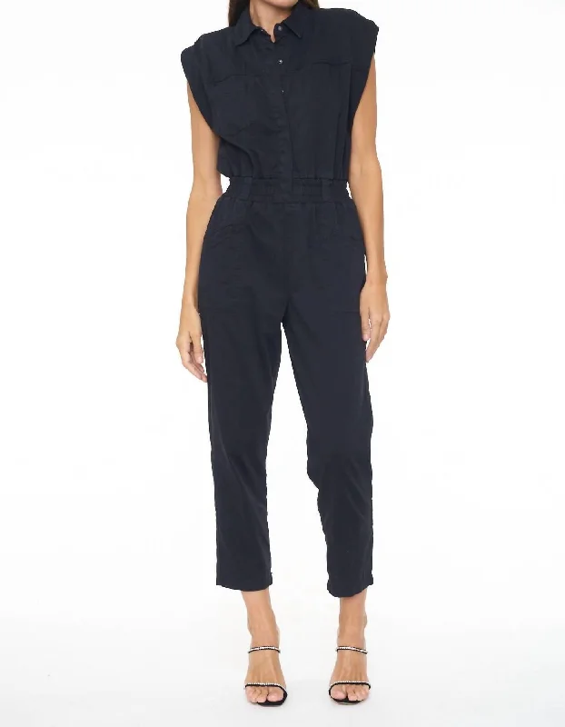 Rosie Shoulder Pad Jumpsuit In Fade To Black