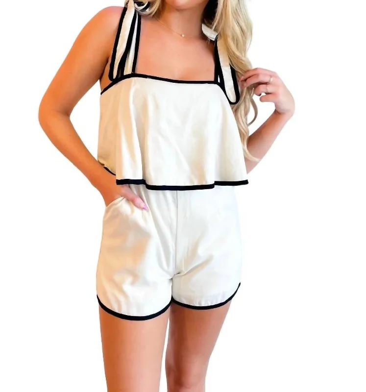 Self Tie Romper In Oatmeal