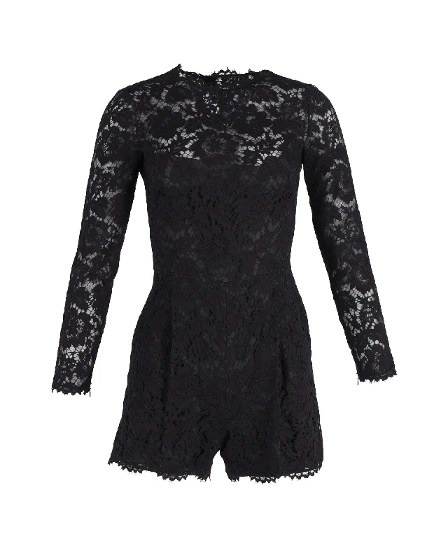 Valentino Garavani Lace Long-sleeve Playsuit in Black Cotton