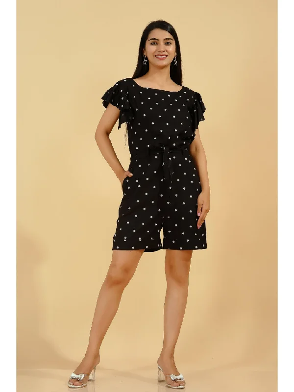 Rayon Polka Dot Regular Jumpsuit (Black)